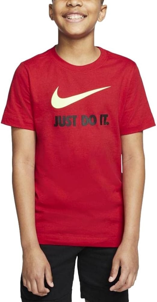 Nike Sportswear Boy's Just Do It Swoosh T-Shirt (Red/White/Black, Large)