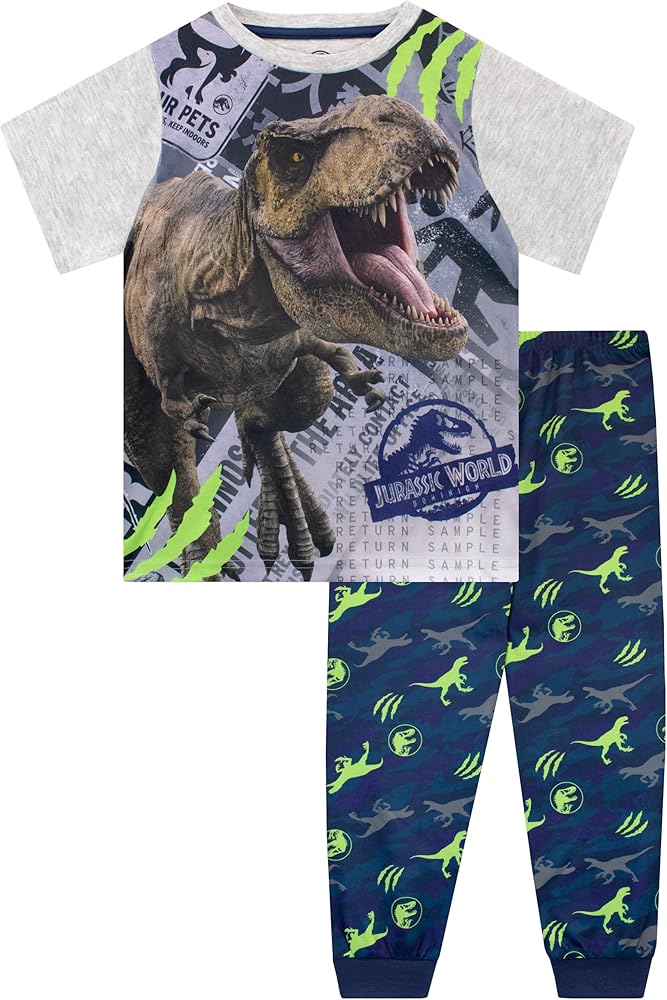 Jurassic World Boys Dinosaur Pyjamas Kids T-Rex Pyjama Set Short Sleeve