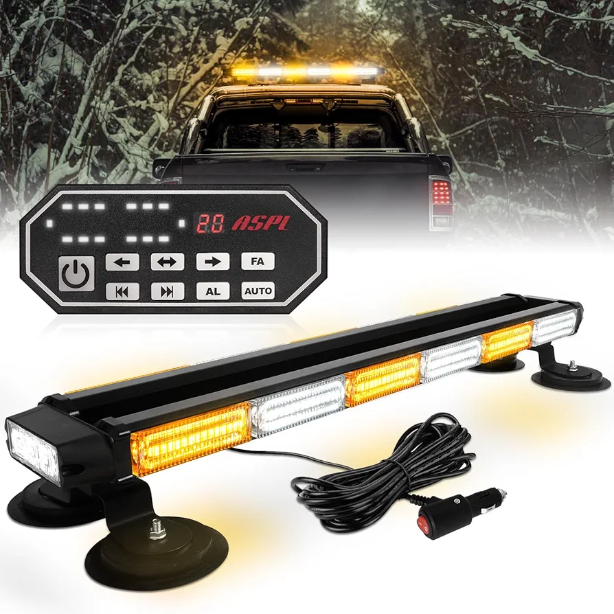 ASPL 26inch 126 LED Emergency Rooftop Strobe Lights Bar w/Controller Double Side Warning Hazard Snow Plow Flashing Light Traffic Advisor Safety Light for Work Trucks Vehicles Tow Pickup(Amber/White)