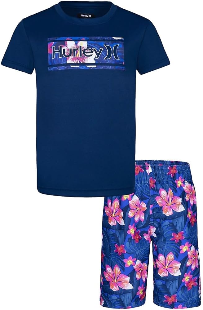 Hurley Boys Swim Suit 2-Piece Outfit UPF 50+, Signal Blue Hawaii, 7