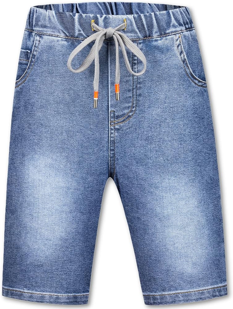 Boys Denim Shorts with Elastic Waist and Drawstring Kids Jean Shorts - Comfortable Summer Fit - 100% Cotton Ages 5-14