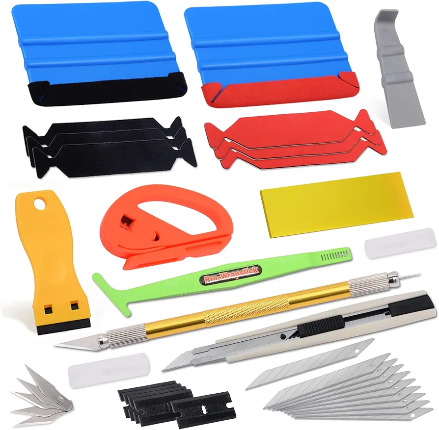 Vehicle Vinyl Wrap Tool Kit Car Wrap Kit Include Vinyl Squeegee, Film Cutter, Air Release Pin, Utility Knife Wrap Tools for Car Wrapping Window Film Application PPF Installation & Wallpaper Smoothing