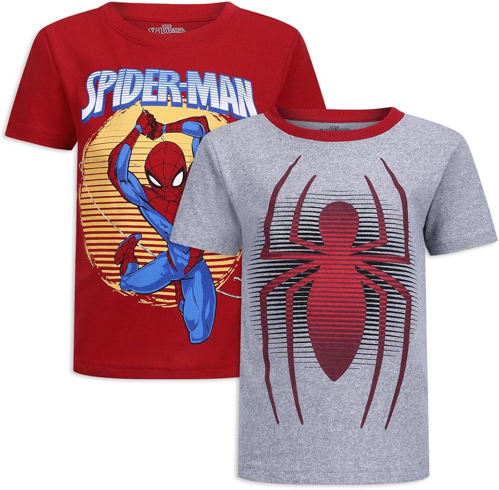 Marvel Spider-Man Boys 2 Pack Short Sleeve Shirts for Toddlers to Big Kids