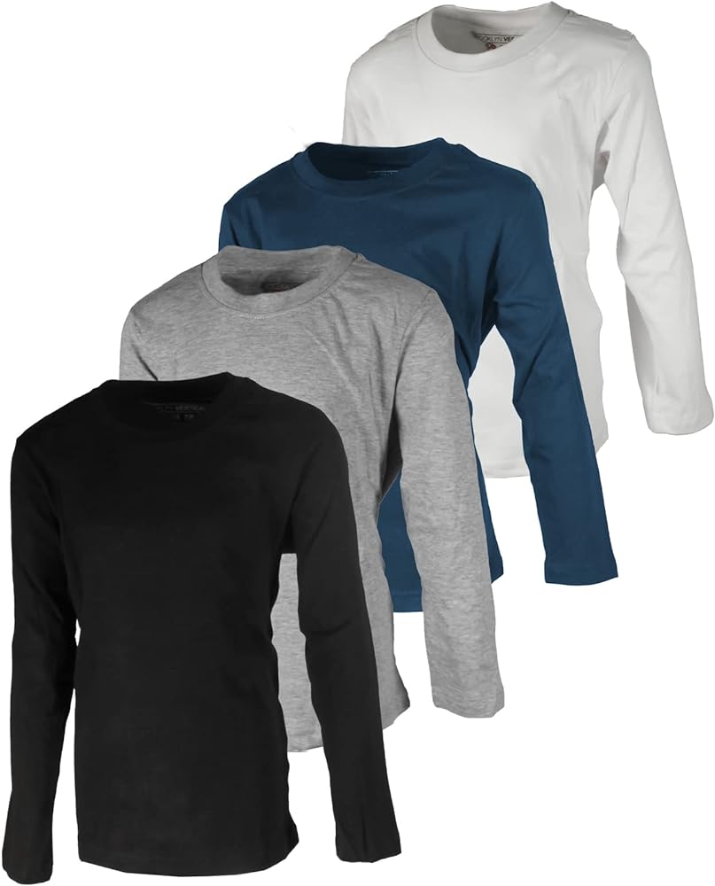 BROOKLYN VERTICAL Boys 4 Pack Long Sleeve Soft Cotton Tagless Crew Neck Tee Shirts| Sizes 2T to 18/20