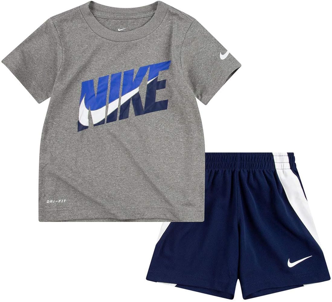 Nike Boy`s Dri-Fit T-Shirt & Shorts 2 Piece Set (Midnight Navy(76G054-U90)/Grey, 2T)