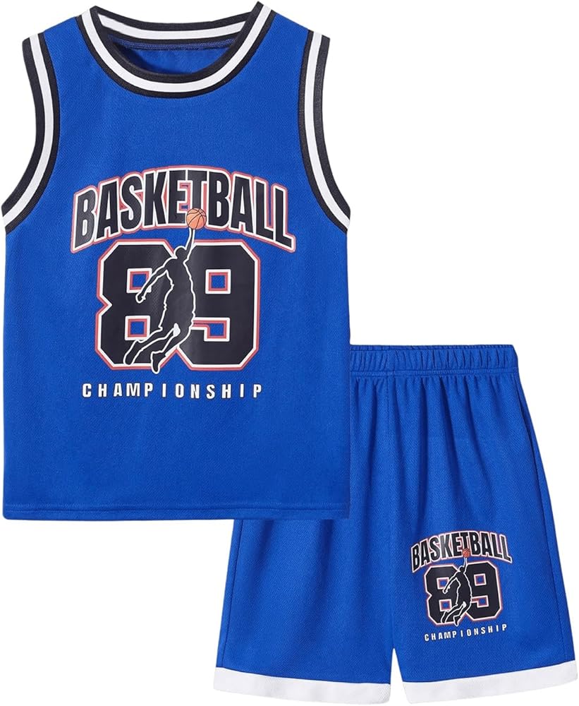 Floerns Boy's 2 Piece Outfit Athletic Tank Top with Shorts Basketball Jersey Set