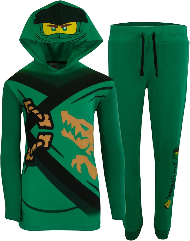 LEGO Ninjago Boys Pants Sets, Ninjago Pullover Hoodie Tee and Pants Sets for Boys (Green, 8)