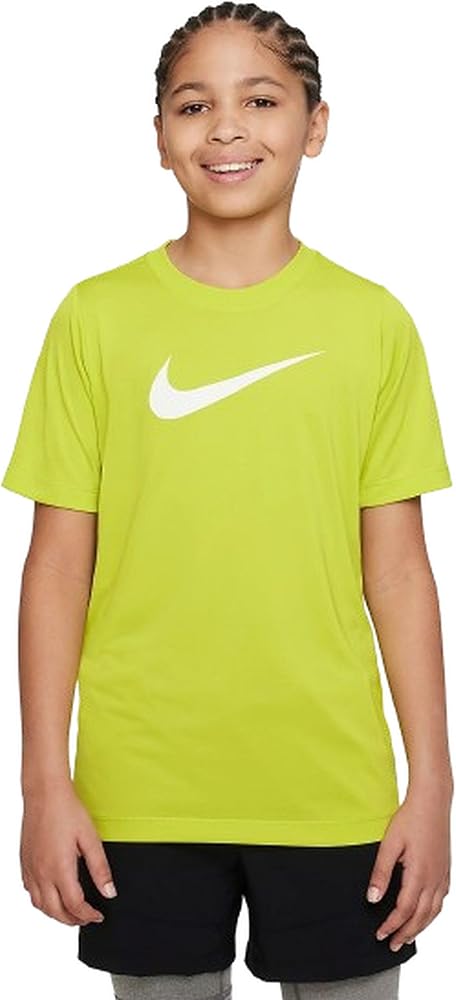 Nike Boys' Dry Short Sleeve Swoosh Solid Tee (X-Large, Bright Cactus/White)