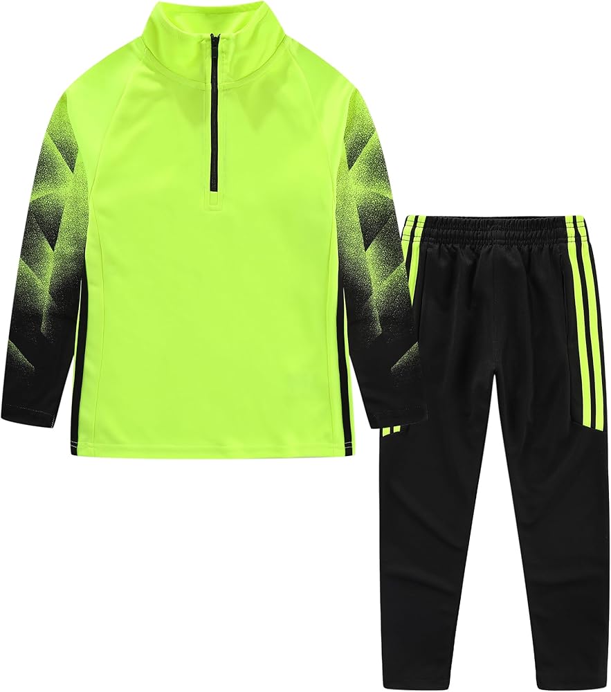 Boys Girls 2 Piece Athletic Tracksuit Quater Zip Up Jogger Set Long Sleeve Sports Training Outfits