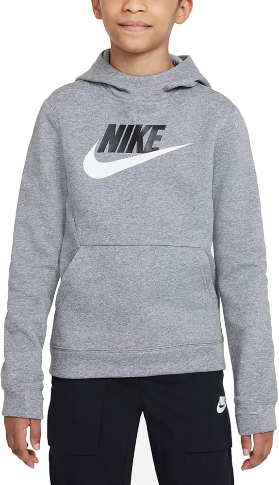 Nike Sportswear Club Fleece Big Kids' (Boys') Pullover Hoodie (as1, alpha, l, regular) Carbon Heather