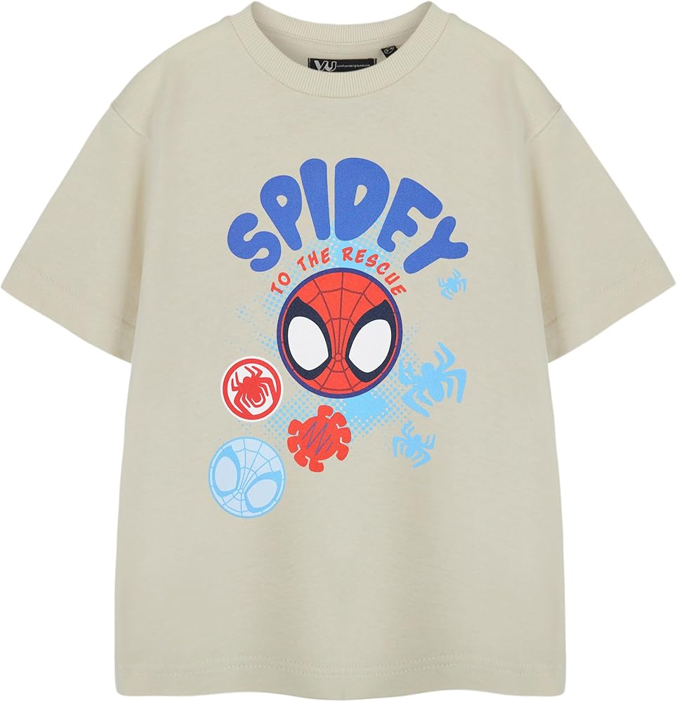 Marvel Spidey and His Amazing Friends Boys Beige Graphic Tee | Spiderman 'Spidey to The Rescue' T-Shirt | Kids Apparel Top