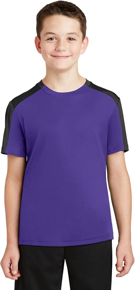 Sport-TekYouth PosiCharge Competitor Sleeve Blocked Tee, Purple/Black, Small