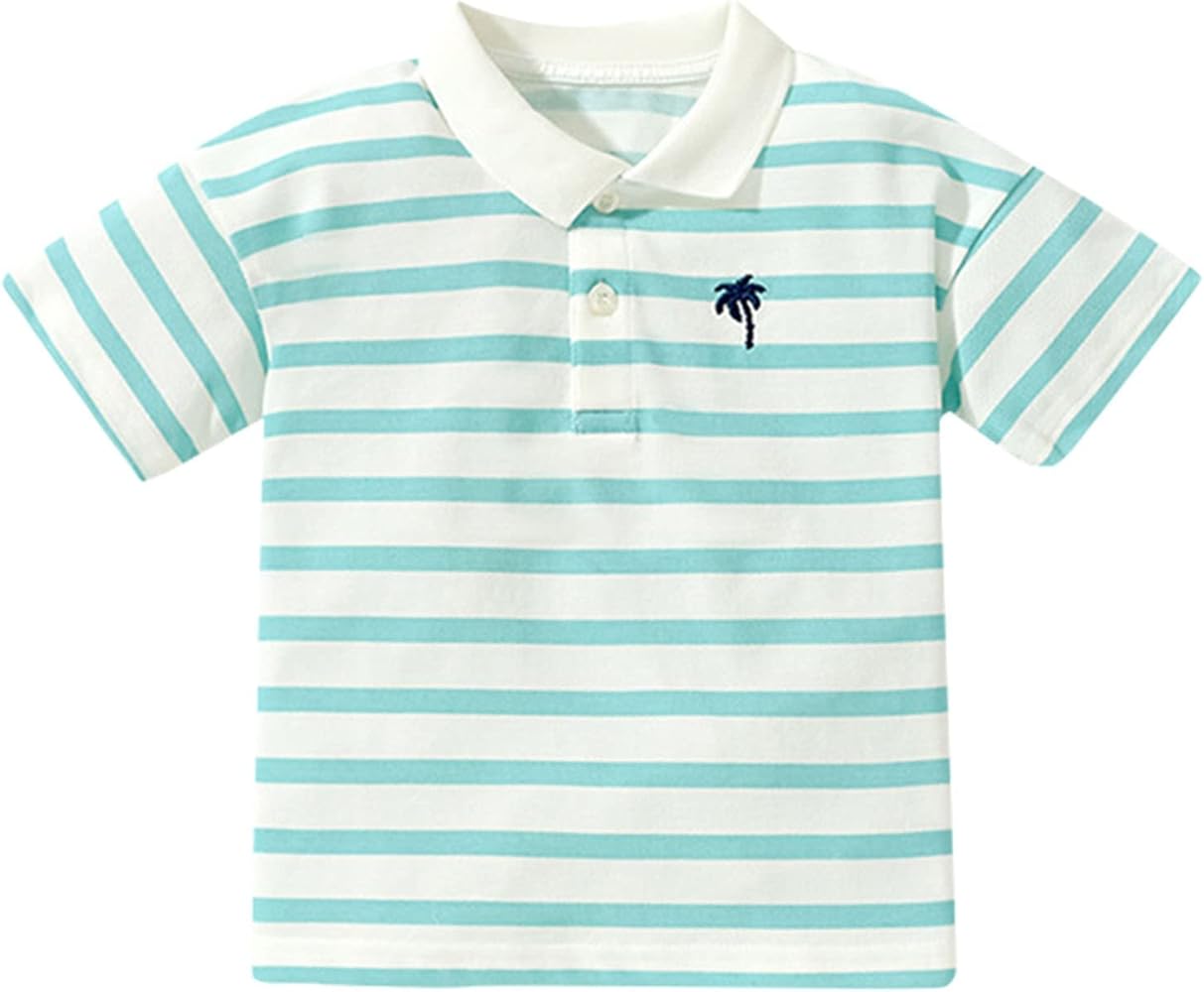 Baby Boys Gilrs Polo Shirts for Toddler Short Sleeve Stripe Tee Shirt Casual Summer Cotton Top with Front Pocket Boy