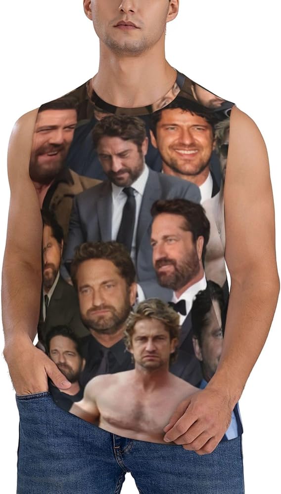 Gerard Butler Tank Top Men's Summer Casual Novelty Polyester Sleeveless Tee Shirts for Men