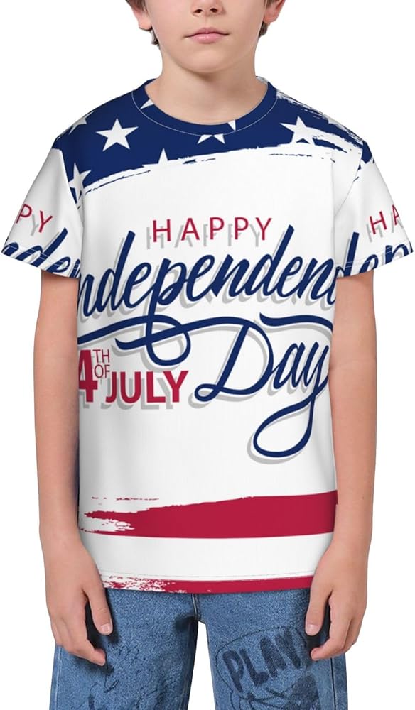 USA Flag 4th July Independence Day Teen Boys Short Sleeve Crew Neck T-Shirt Casual Tee Tops for Youth Kids