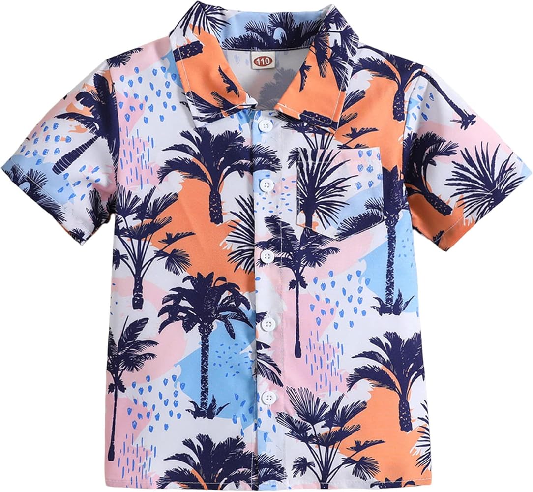 Boys' Tropical Print Tees Coconut Tree Prints Beach Gentleman T Shirt Tops Boys Beach Tees