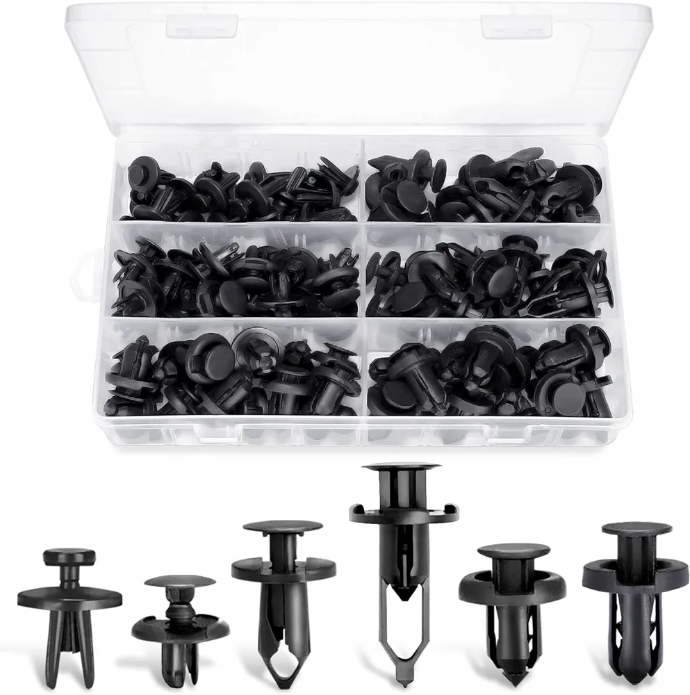 Ginsco 102pcs 6.3mm 8mm 9mm 10mm Bumper Push Fasteners Rivet Clips Expansion Screws Replacement Kit