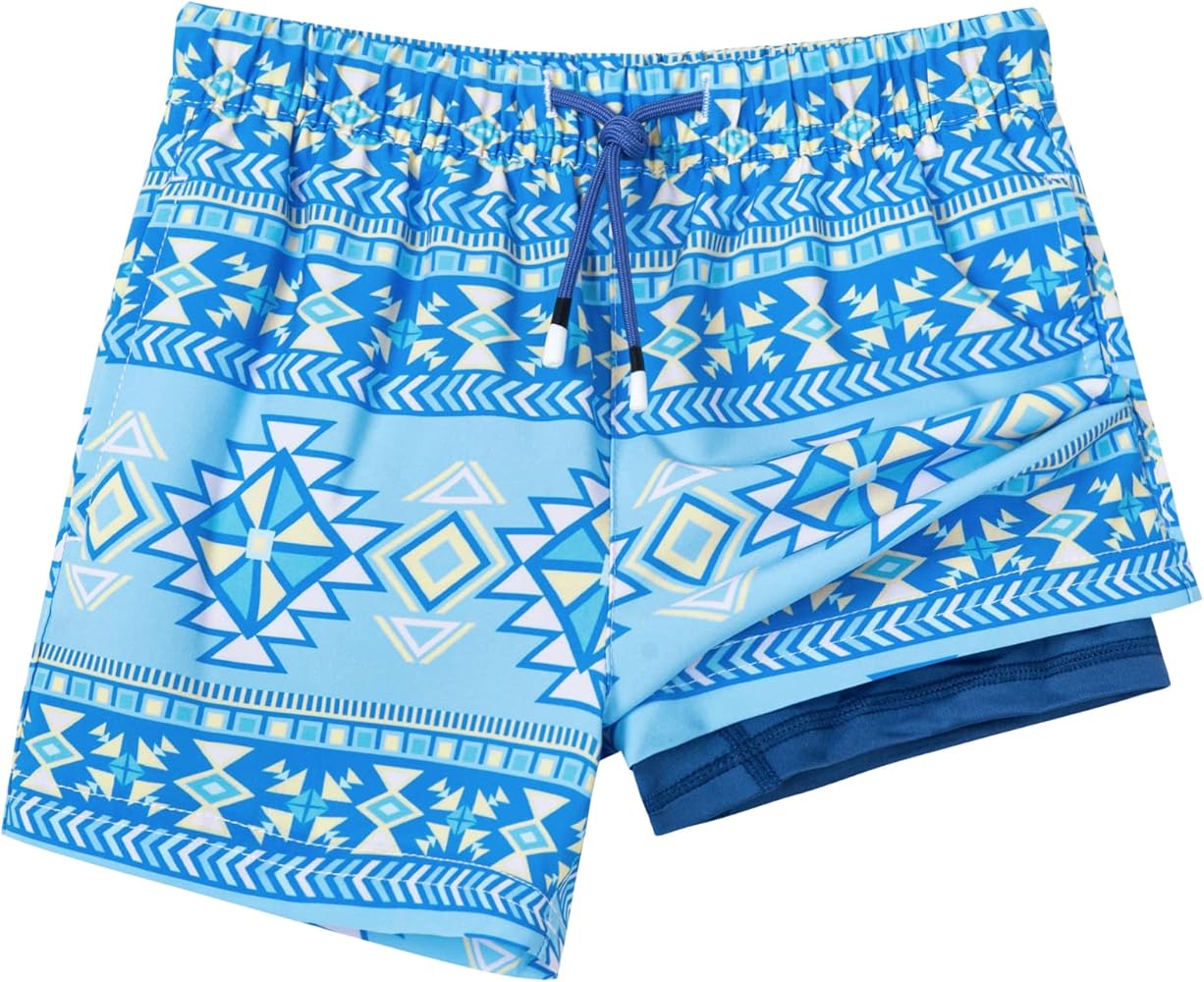 SURF CUZ Boys Swim Trunks with Boxer Brief Liner Toddler Boy Stretch Swimsuit Shorts Quick Dry Swimming Trunks Bathing Suit