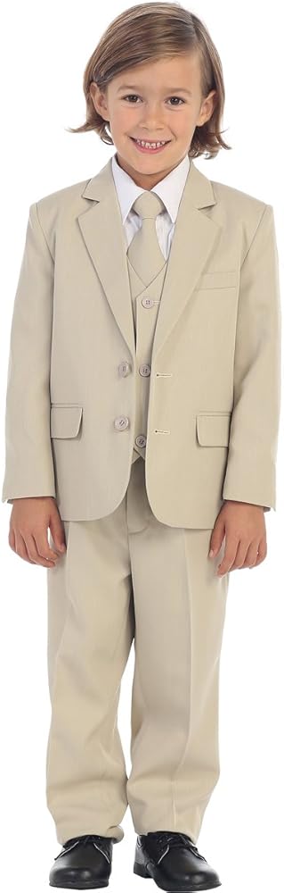 5-Piece Boy's 2-Button Suit Tuxedo 5 Colors: Black White Ivory Khaki Light Gray