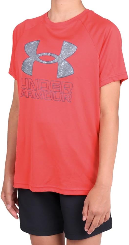 Under Armour Boys Tech Hybrid Printed Fill Short-Sleeve T-Shirt, (814) Red Solstice / / Downpour Gray, X-Small