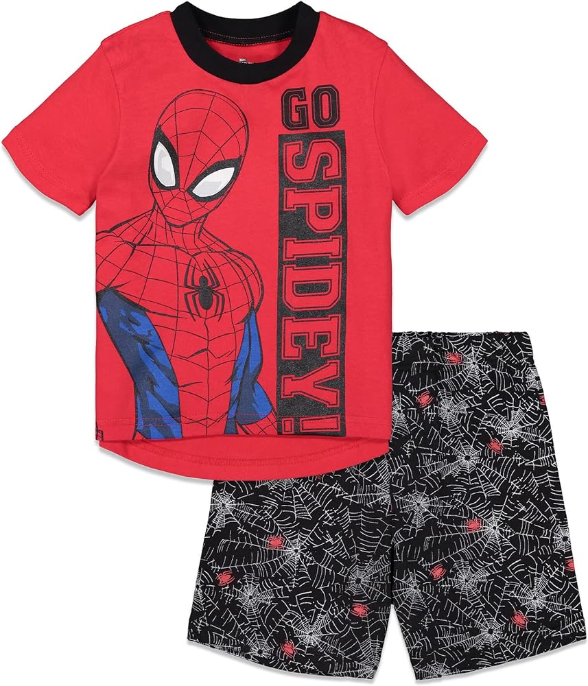 Marvel Spider-Man T-Shirt and French Terry Shorts Outfit Set Infant to Big Kid Sizes (12 Months - 18-20)