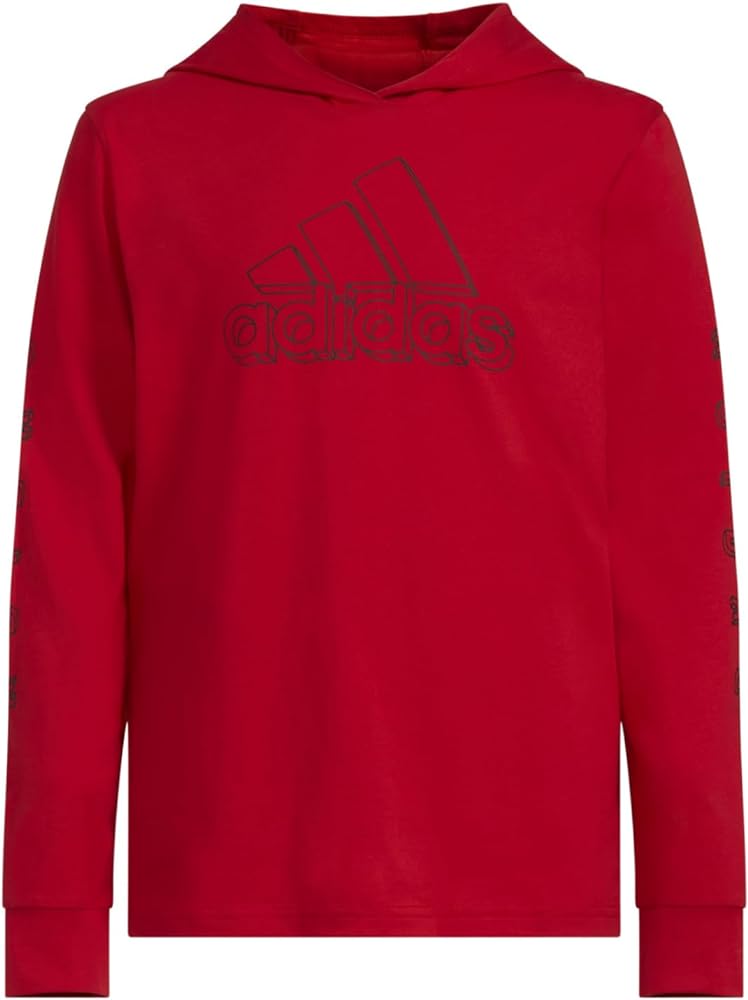 adidas Boys' Long Sleeve Cotton Logo Hooded T-Shirt, Better Scarlet, X-Large