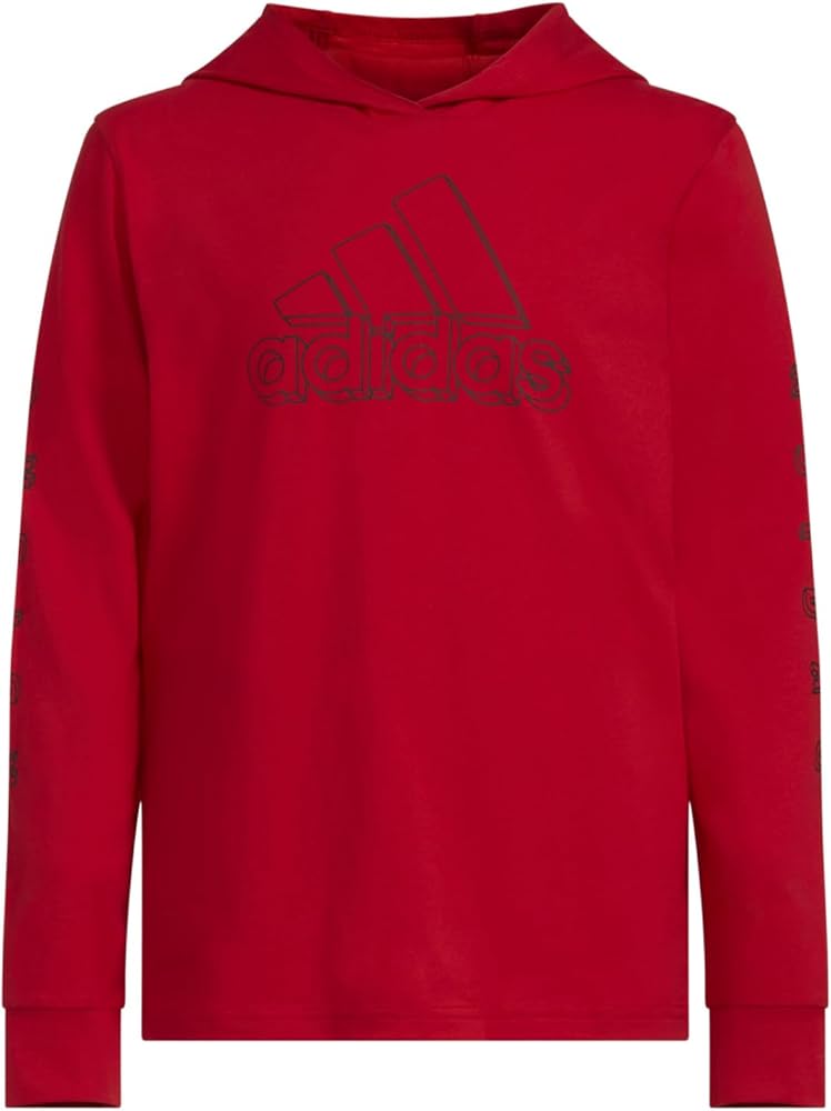 adidas Boys' Long Sleeve Cotton Logo Hooded T-Shirt, Better Scarlet, Medium