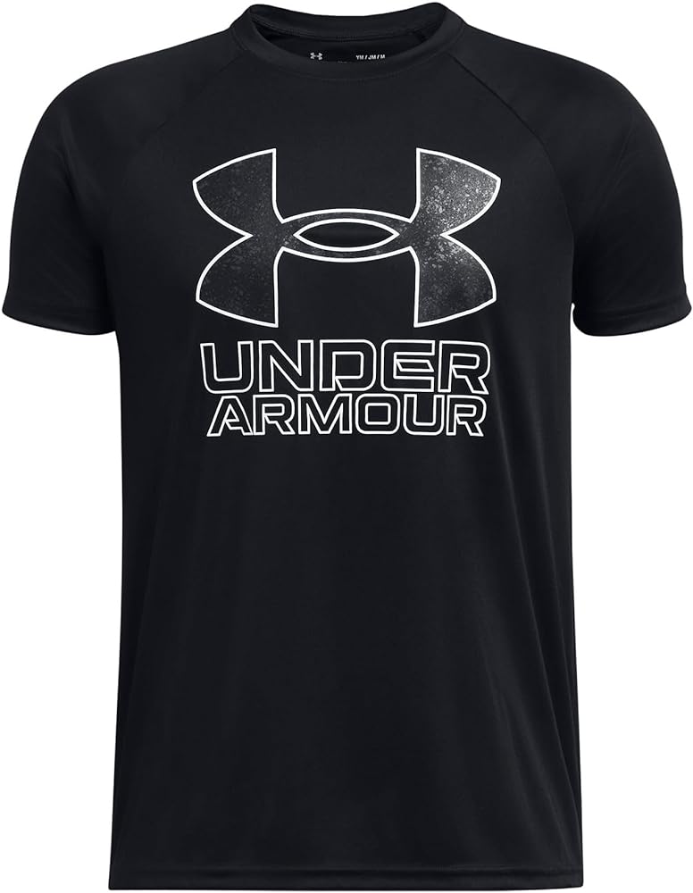 Under Armour Boys' Tech Hybrid Printed Fill Short-Sleeve T-Shirt, (010) Black / / White, X-Large