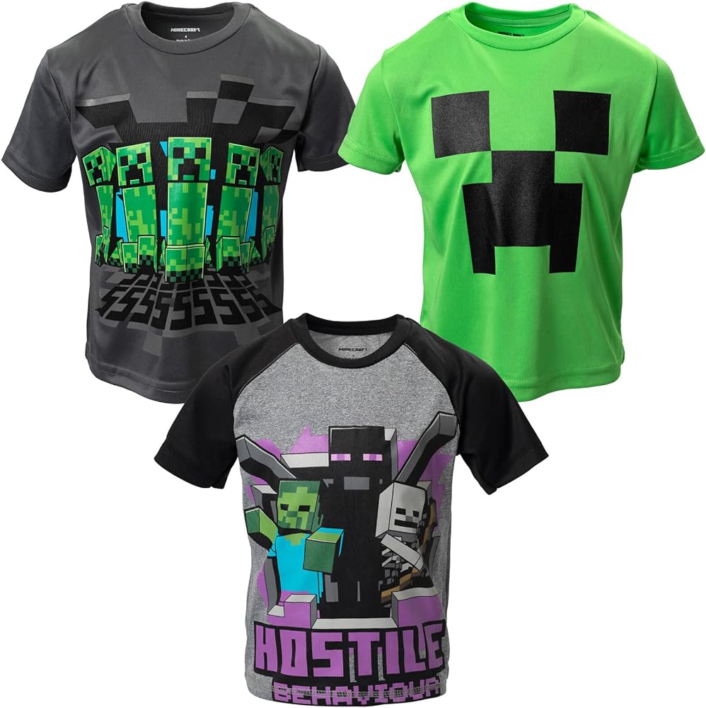 Minecraft Creeper Enderman Skeleton 3 Pack Graphic T-Shirts Little Kid to Big Kid