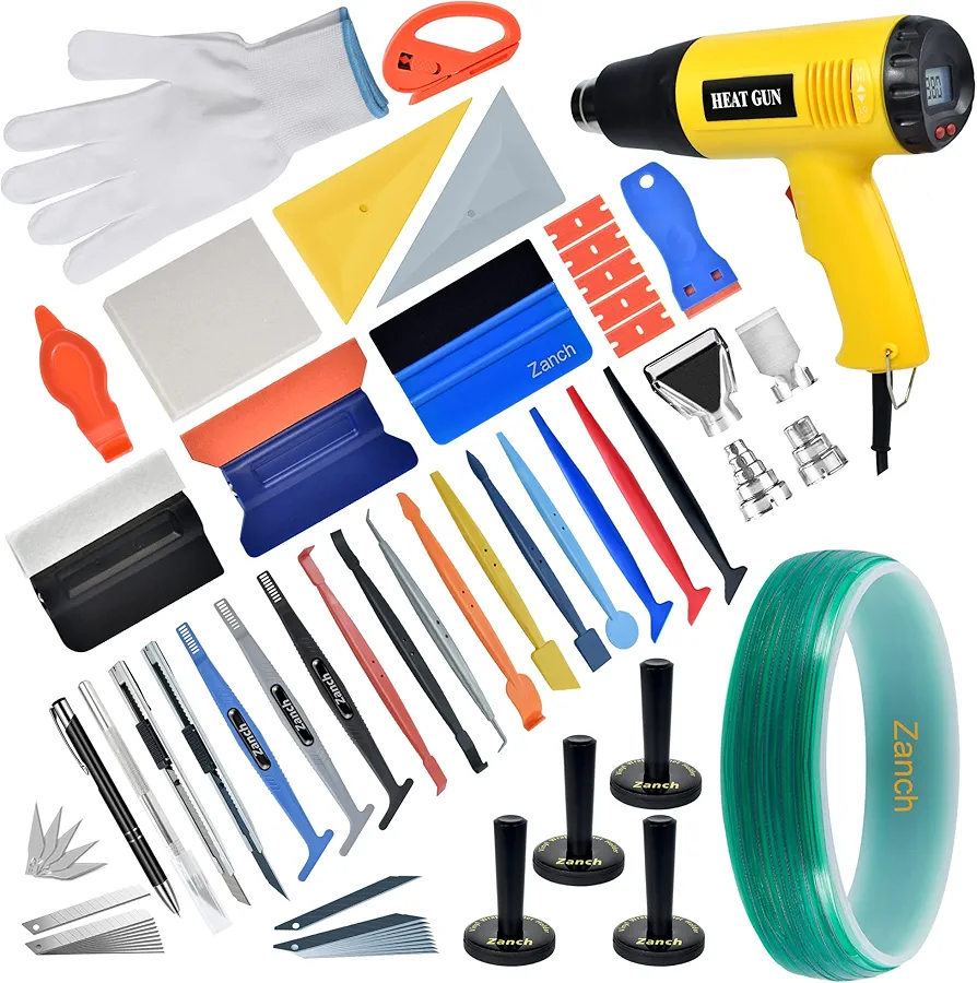 Vinyl Wrap Tool Kit Car Wrap kit W/LCD Heat Gun,Knife Tap Cutting Tape Vinyl Wrap Tools for Car Wrapping Installation Vinyl Squeegee,Micro Wrap Stick Squeegee,Magnet Holder, Plastic Scraper