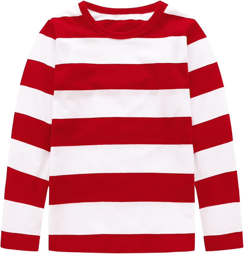 Boys Rainbow Striped Shirts for Kids Long Sleeve Cotton T-Shirts O-Neck Tops