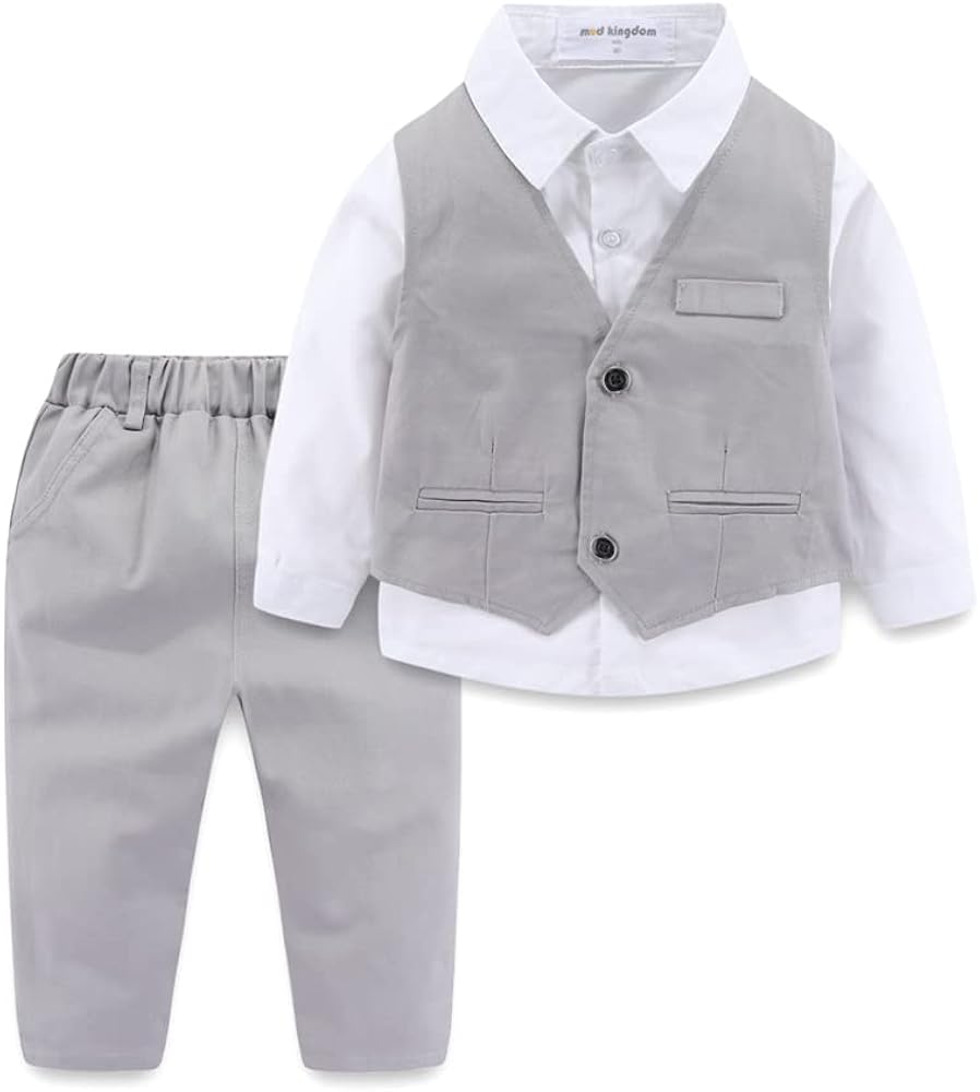 Mud Kingdom Boys Suits for Weddings White Shirts, Vests and Pants Clothes Sets