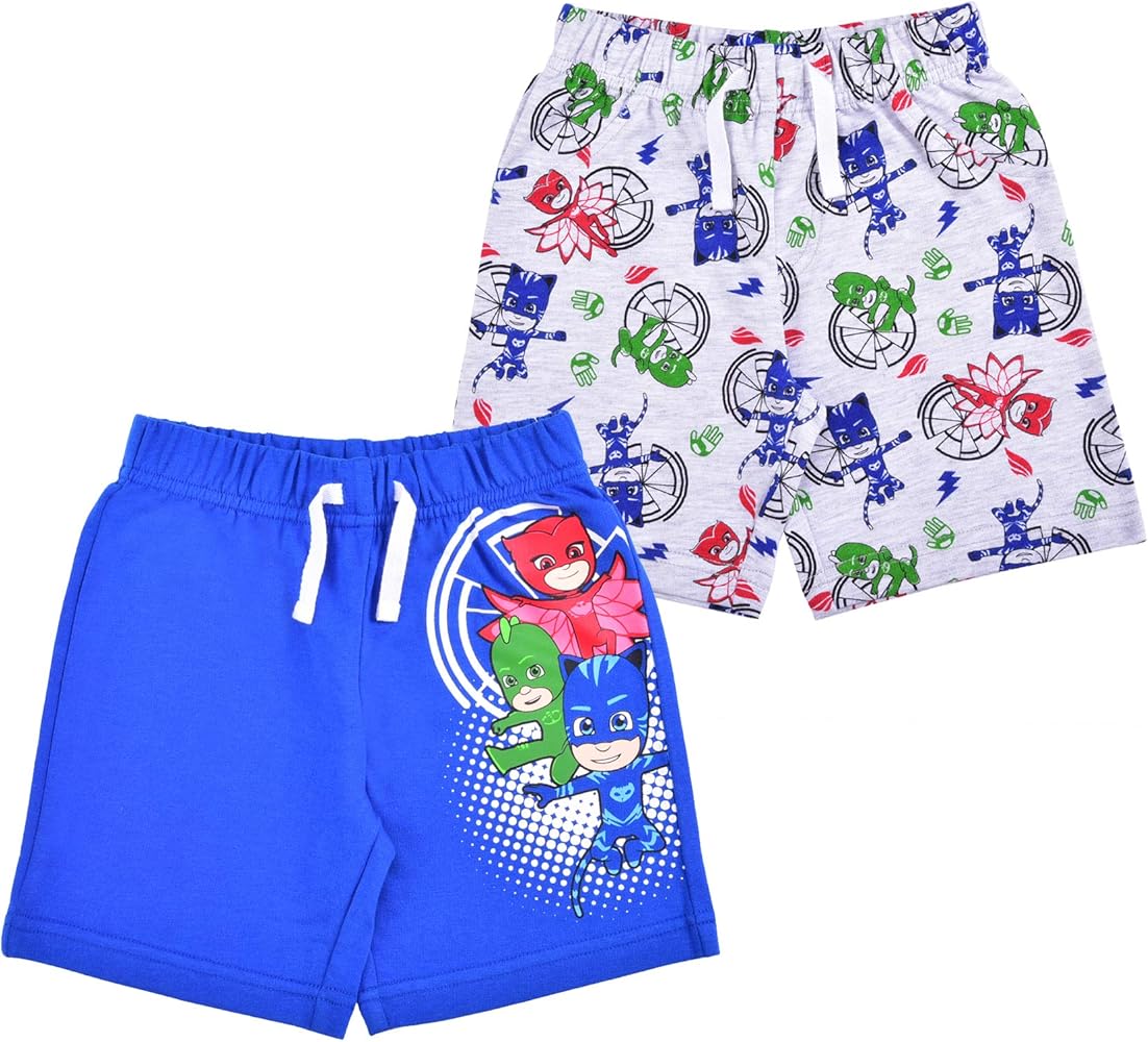 PJ Masks 2 Pack Shorts with Drawstring Set for Toddler and Little Boys – Blue/Grey