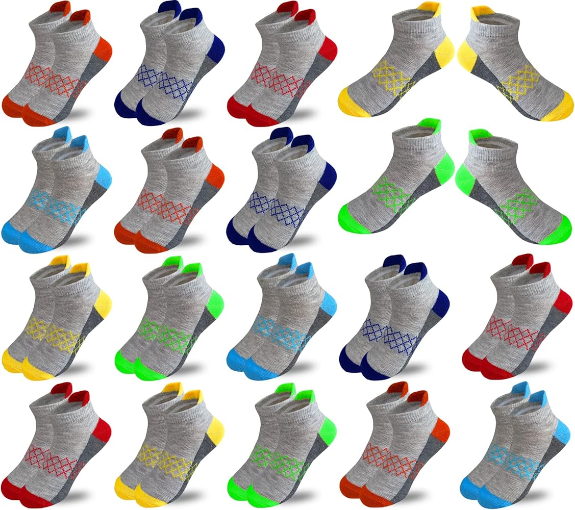 JAMEGIO Boys Socks 18 Pairs kids Half Cushion Low Cut socks Sport Ankle Athletic Sock for Little Big Kids Size Age 3-14 Years