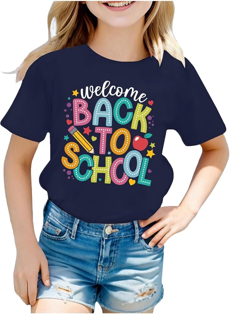 Back to School Graphic T-Shirt for Boy Girls Happy First Day of School Shirt Cute Letter Printed Going Out Tops