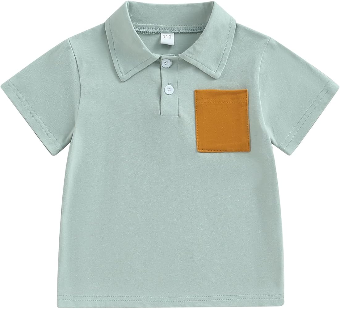 Kids Toddler Boys Polo Shirts Contrast Color Button Down Short Sleeve with Pocket Casual Tops Tees