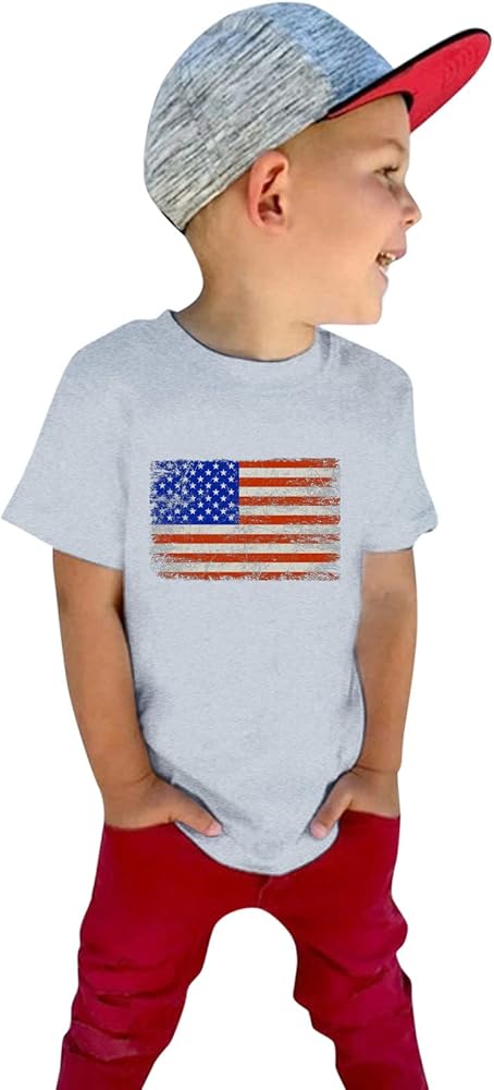 Boys Girls Short Sleeve T Shirt Kids Summer American Flag Tops Independence Day Patriotic Tee Shirts Blouse