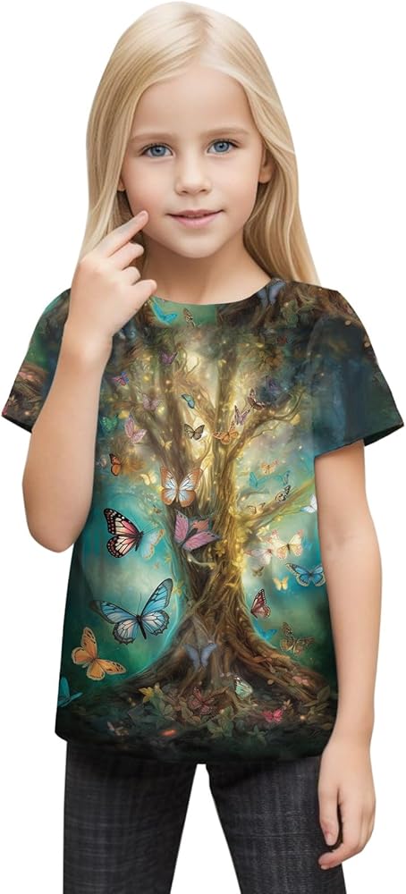 Toddler Boys Girls Shirt Short Sleeve Trendy Funny Tee Blouse Butterflies Print Youth Shirts Summer Casual Tops