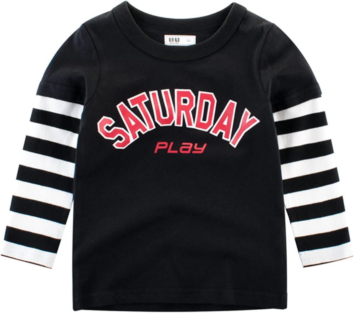 Toddler Kids Baby Boys Girls Striped Letter Print Long Sleeve Crewneck T Shirts Tops Tee Clothes for Children