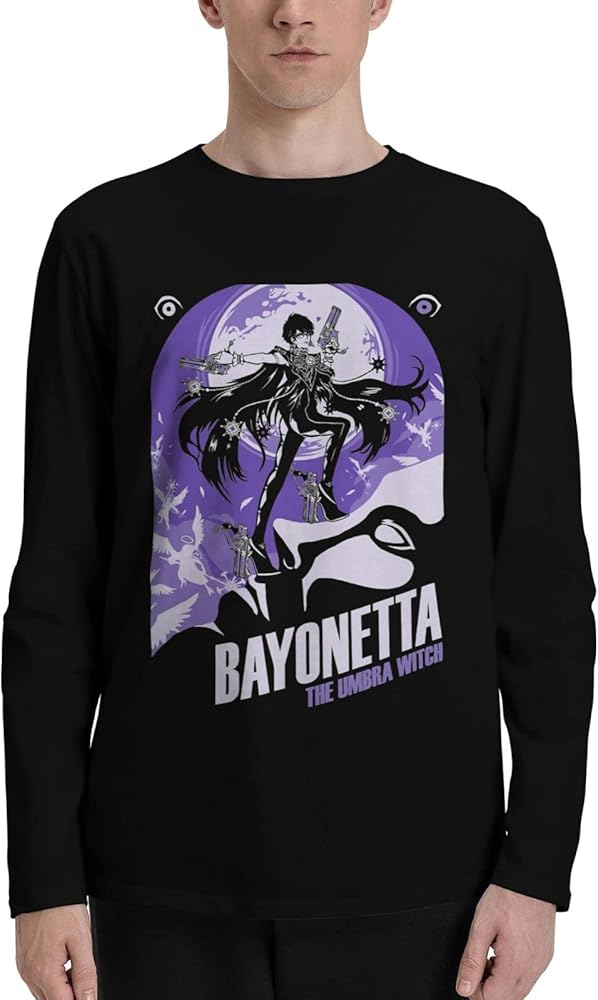 Anime Bayonetta T Shirt Mens Summer O-Neck Shirts Casual Long Sleeve Tee Black