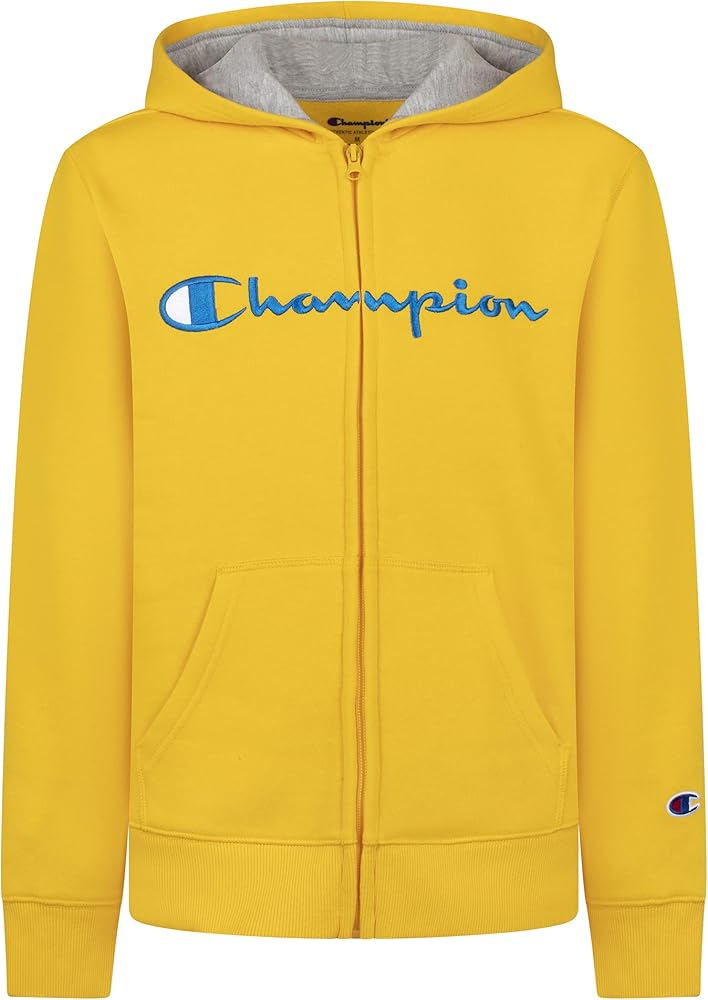 Champion Boys Fleece Hooded Zip Up Sweatshirt Hoody Kids Clothes (Medium, Team Gold)