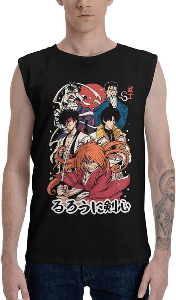 Anime Kenshin Rurouni Tank Top Boys Summer Sleeveless Tee Casual Running Workout Sport Vest