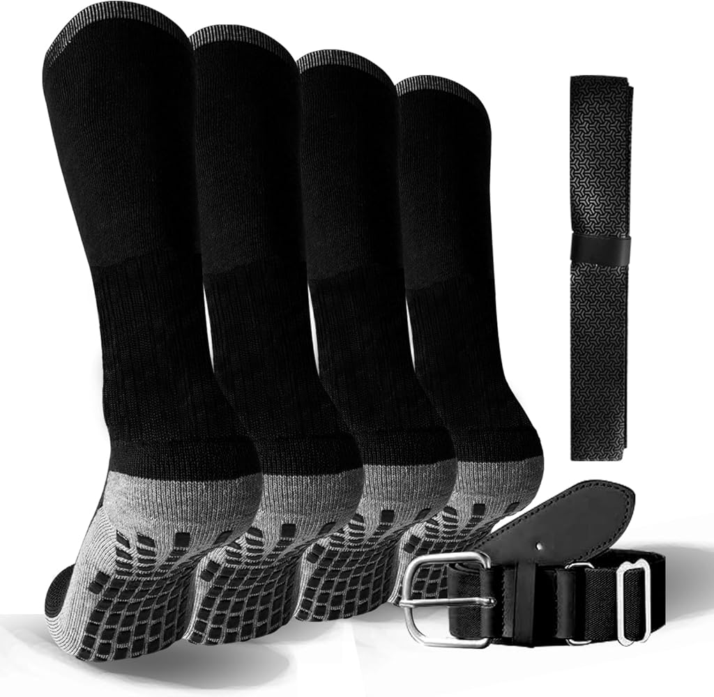 Youth Boy Baseball Socks & Belt & Grip Combo, Non Slip Softball Socks, Adjustable Waist Belt, 1.8mm Baseball Grip Tape