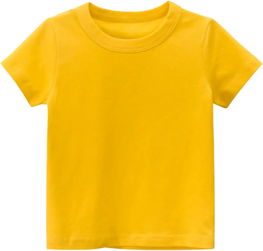 Toddler Kids Girls Boys Short Sleeve Basic T Shirt Casual Summer Tees Shirt Tops Solid Color Clothes for LittleBoys (Yellow, 1 Year)