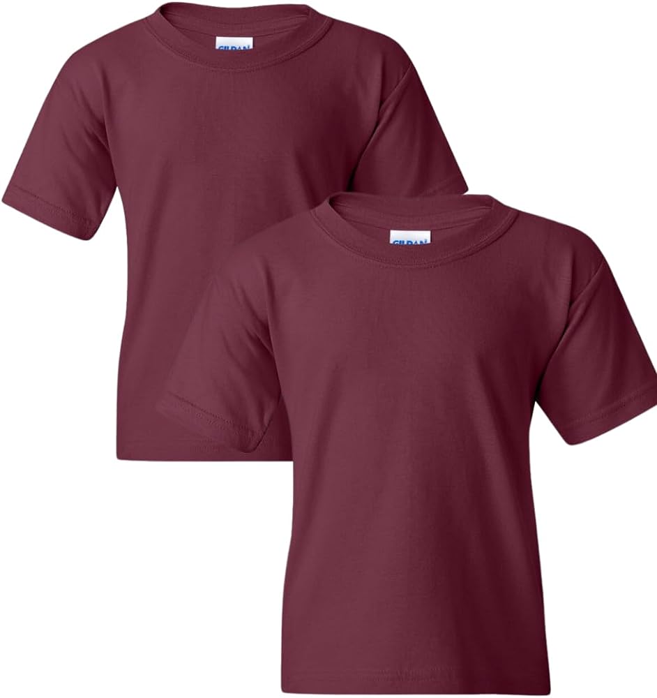 Gildan Youth Heavy Cotton T-Shirt, Style G5000B, 2-Pack (X-Large, Maroon)