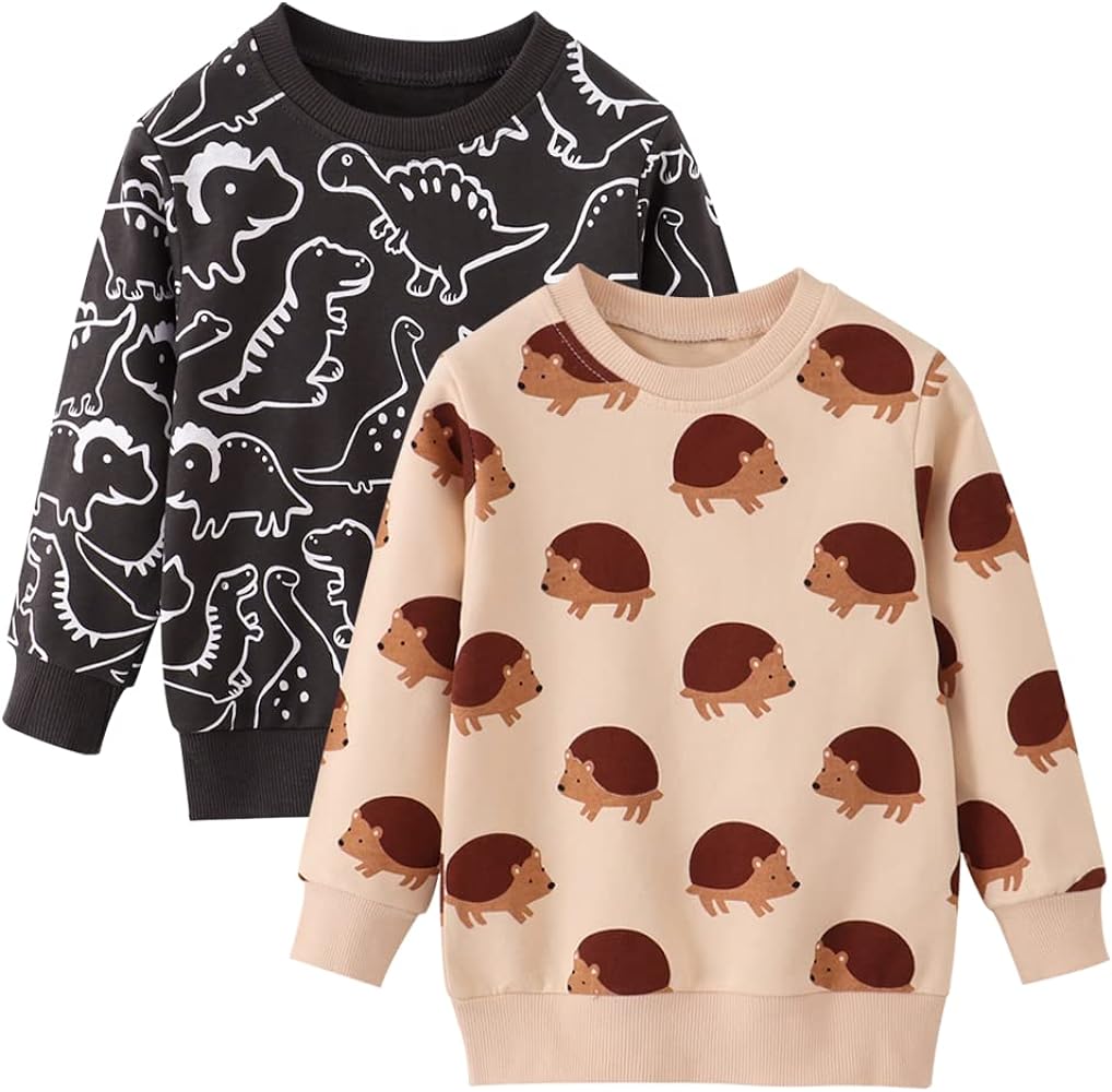 Toddler Boys Crewneck Sweatshirt, Cotton Long-Sleeve Pullover Cartoon Print