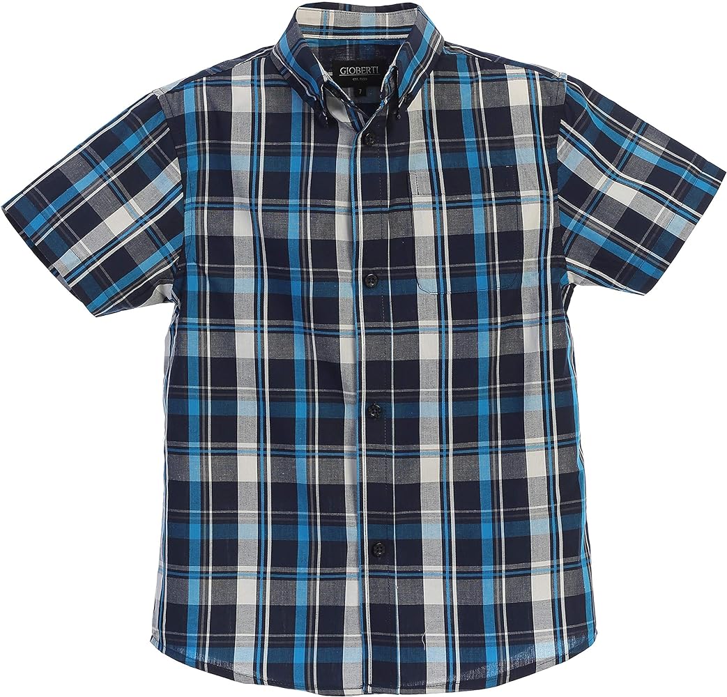 Gioberti Boys Casual Plaid Checked Short Sleeve Button Down Shirt