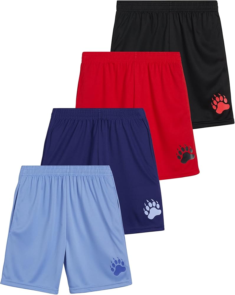 Black Bear Boys' Active Shorts – 4 Pack Performance Dry-Fit Athletic Shorts (Big Boy)