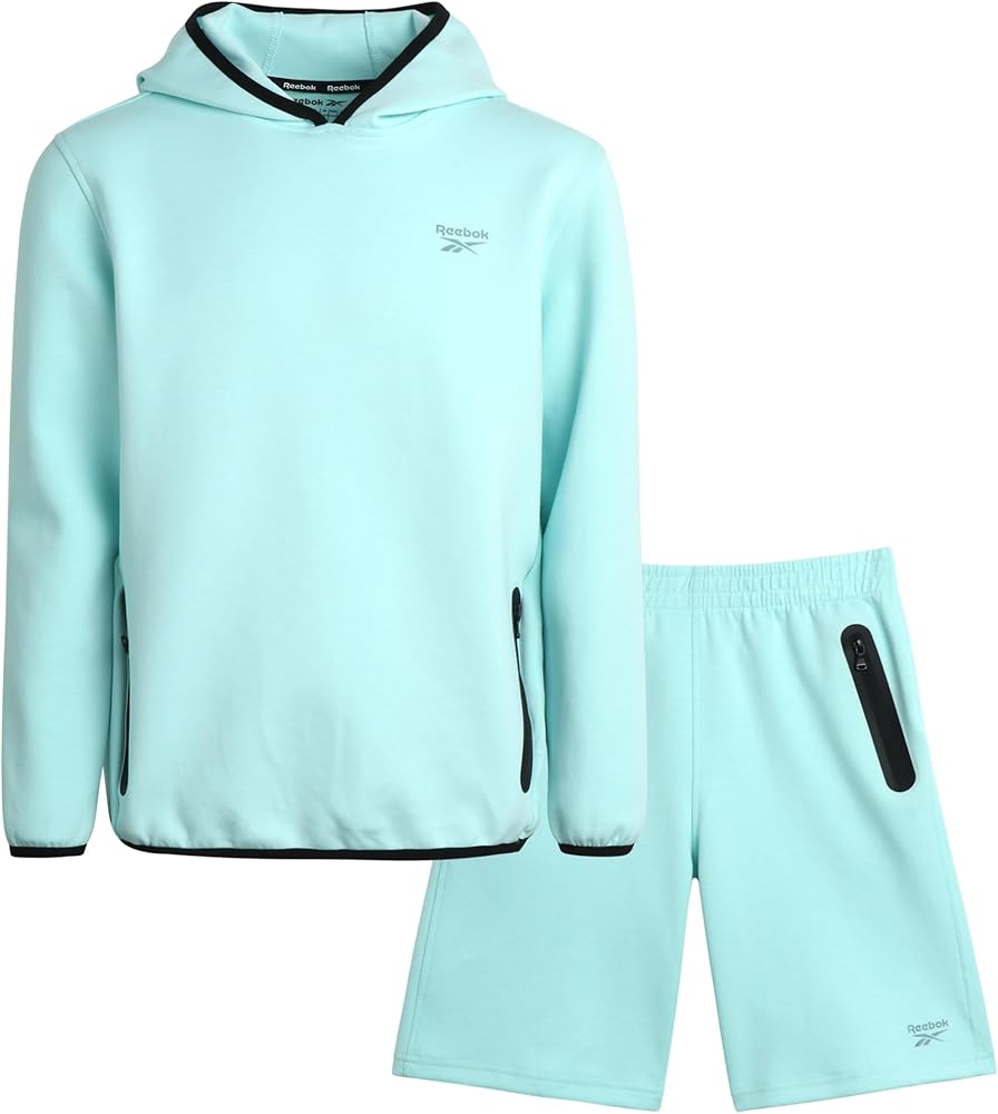 Reebok Boys' Active Sweatsuit - 2 Piece Performance Knit Pullover Hoodie Sweatshirt and Sweat Shorts - Athleisure Set (8-12)