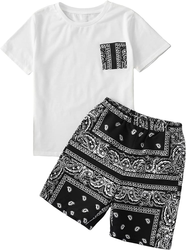 SOLY HUX Boys Boho Paisley Print Short Sleeve T Shirt and Shorts Set 2 Piece Outfits